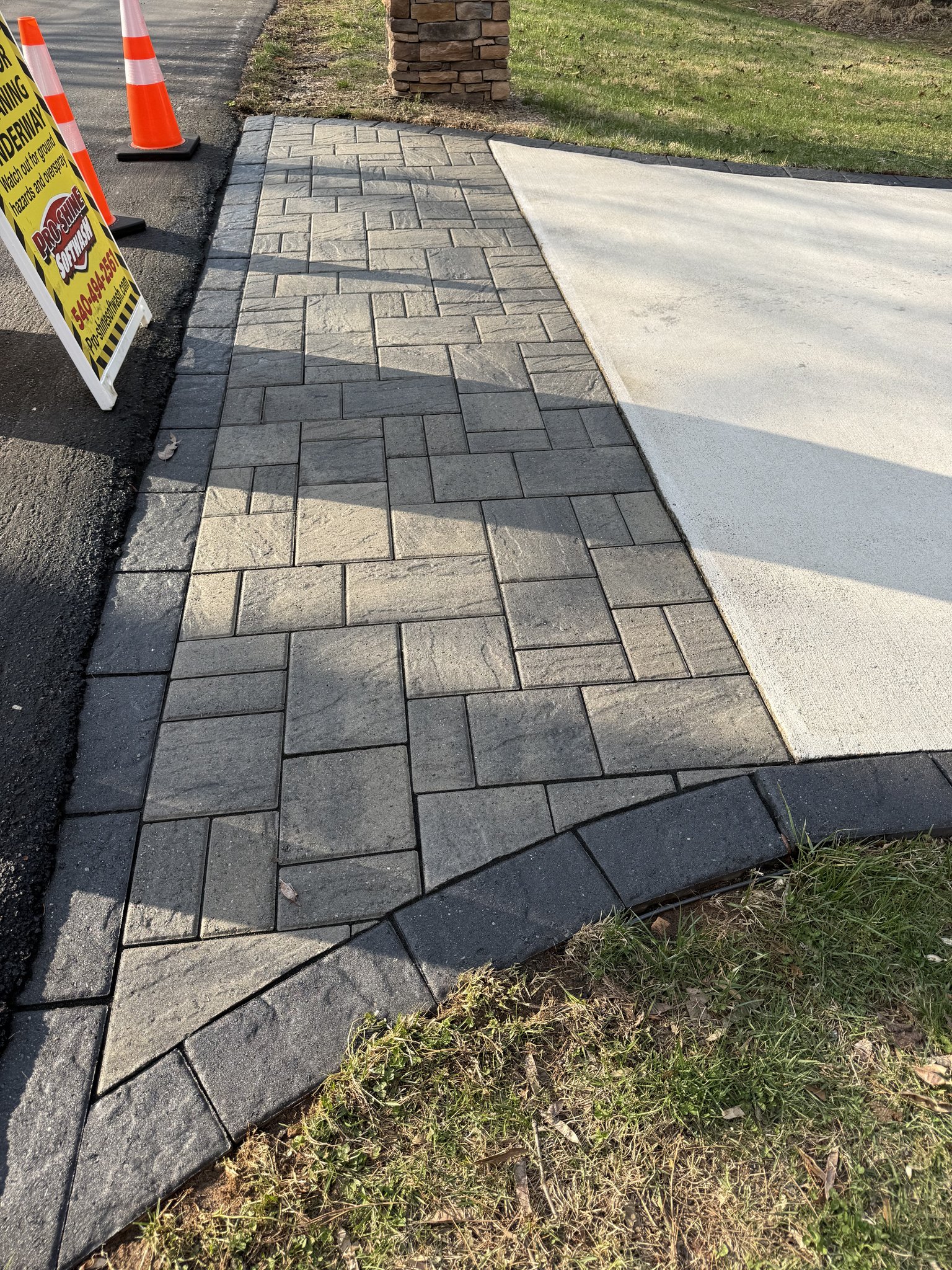Restored paver walkway at the driveway entrance in Huddleston, VA