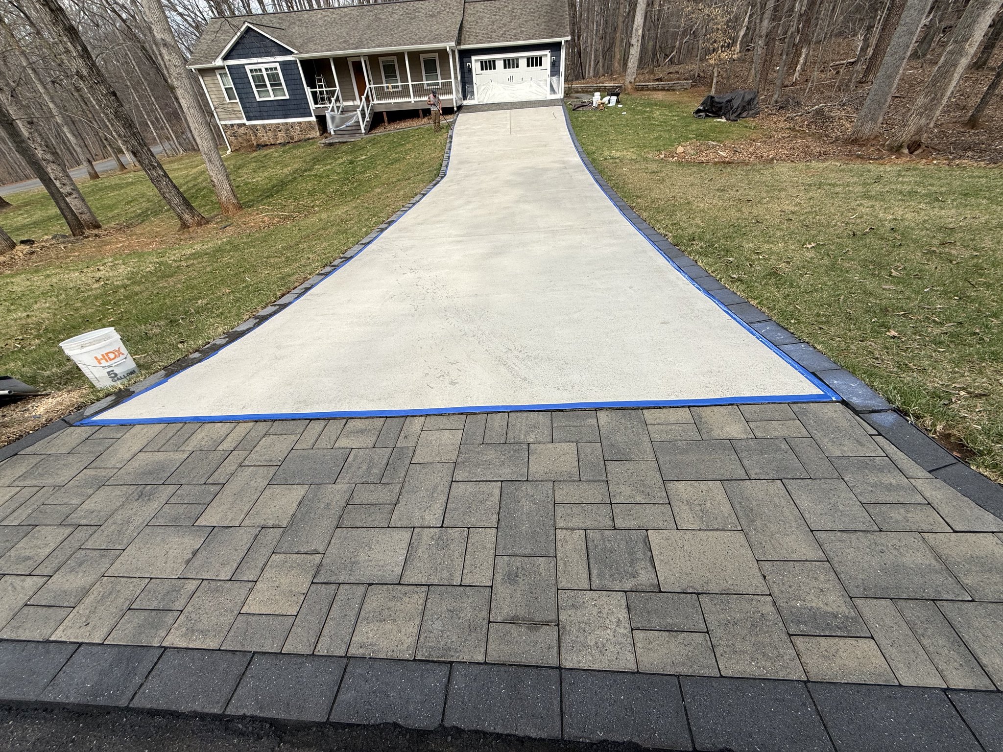 Finished paver walkway after cleaning, sanding, and sealing in Huddleston, VA — restored tan and charcoal color