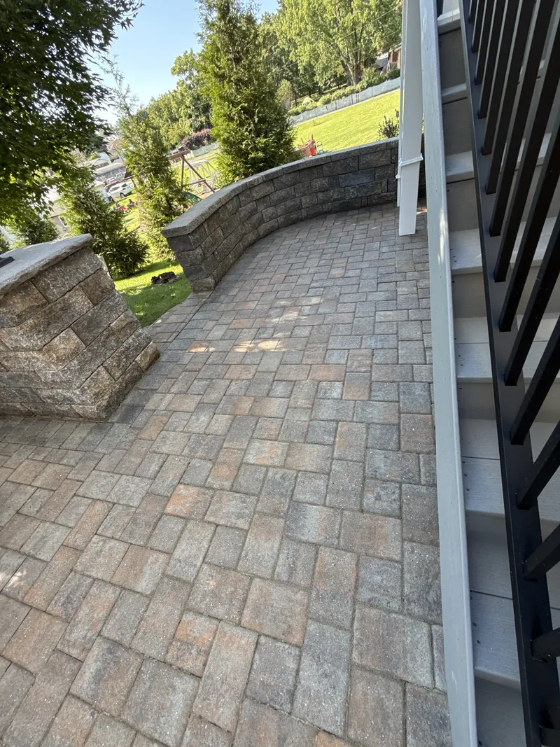 Sealed paver patio beside the rear stairs in Rocky Mount, VA
