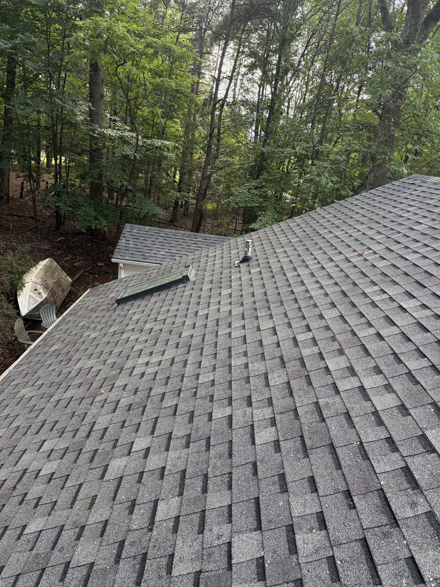 Roof valley completely clear of debris and organic growth after cleaning