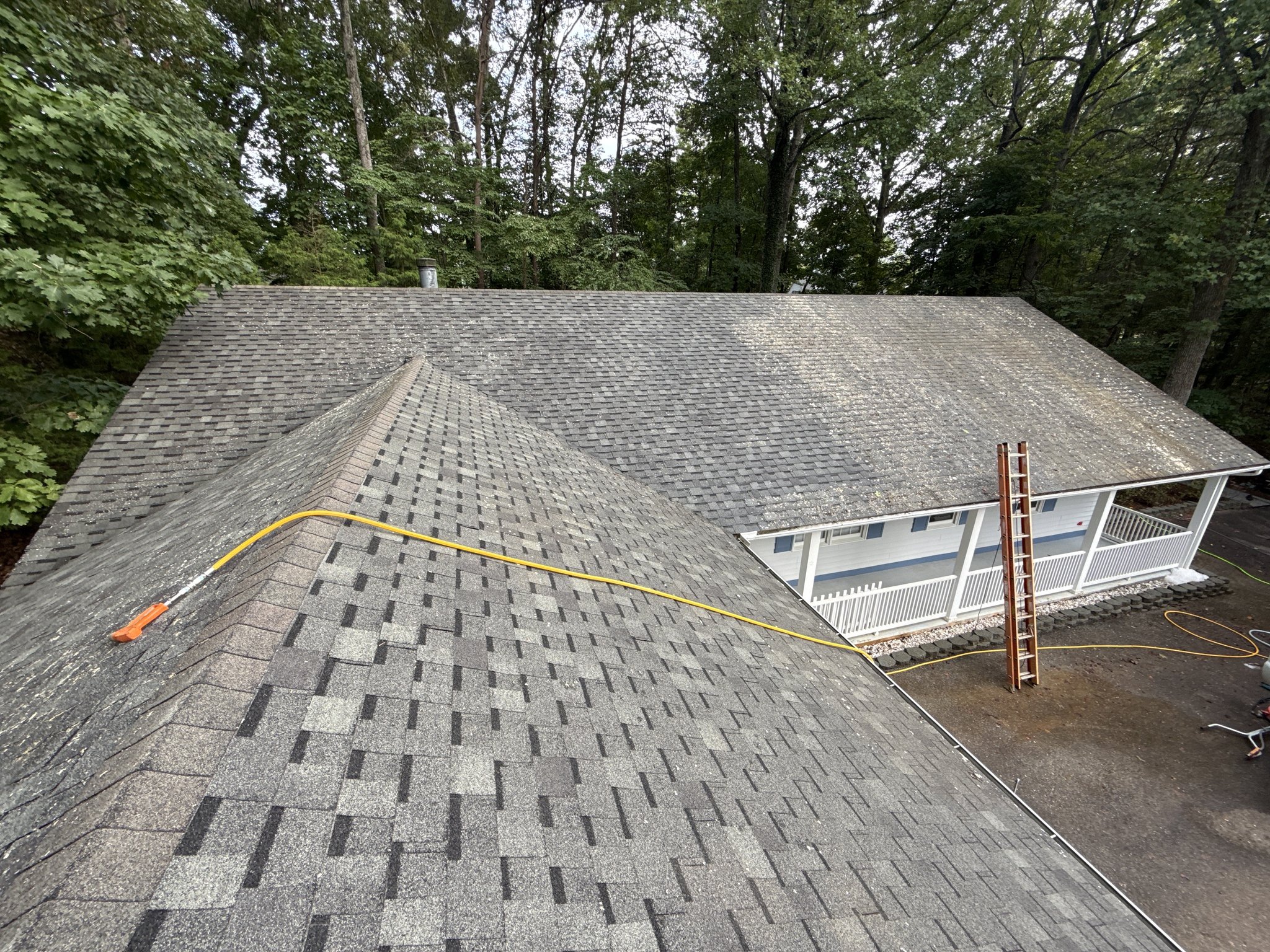 Roof valleys and ridge cleared of debris during cleaning in Moneta, VA