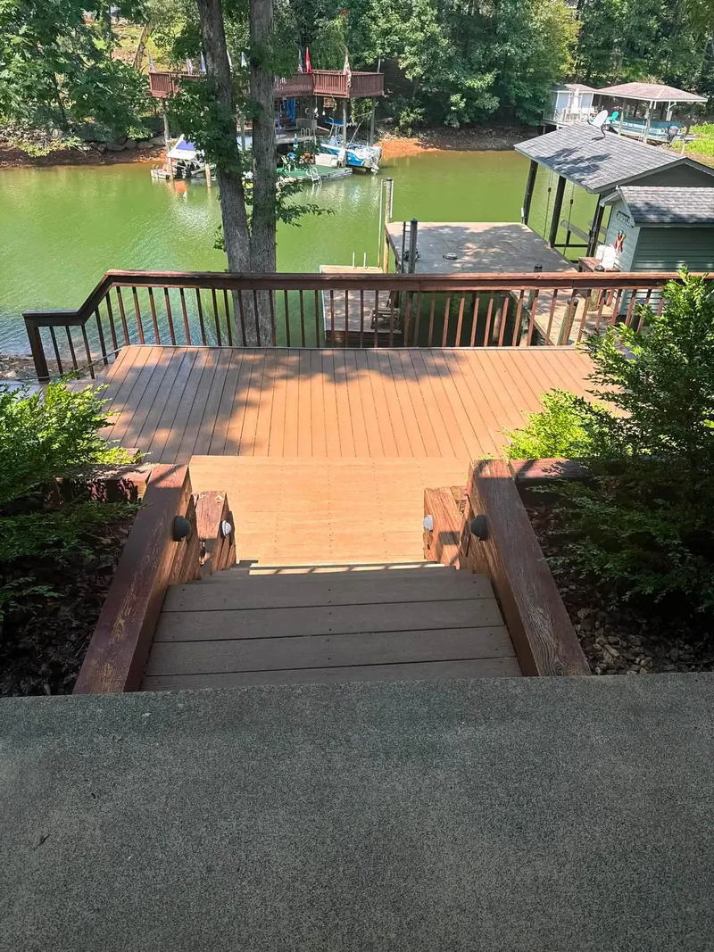 Cleaned composite deck stairs leading down to the dock at Smith Mountain Lake, VA