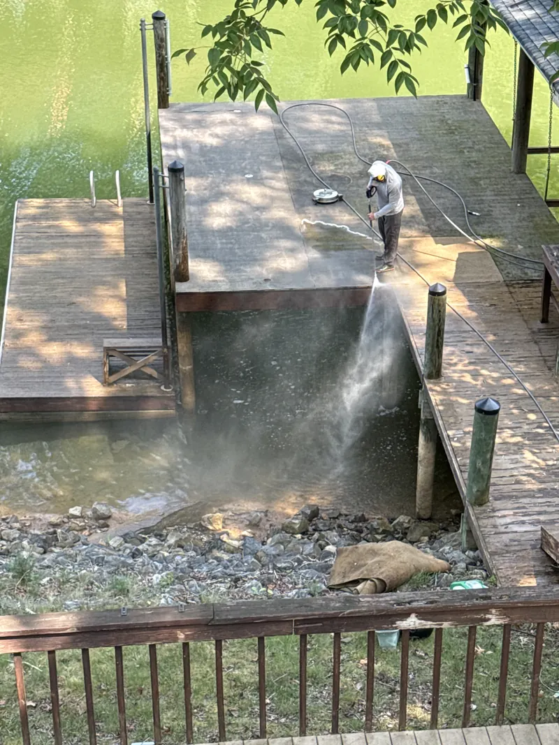 Surface cleaner in use on a dock at Smith Mountain Lake, VA