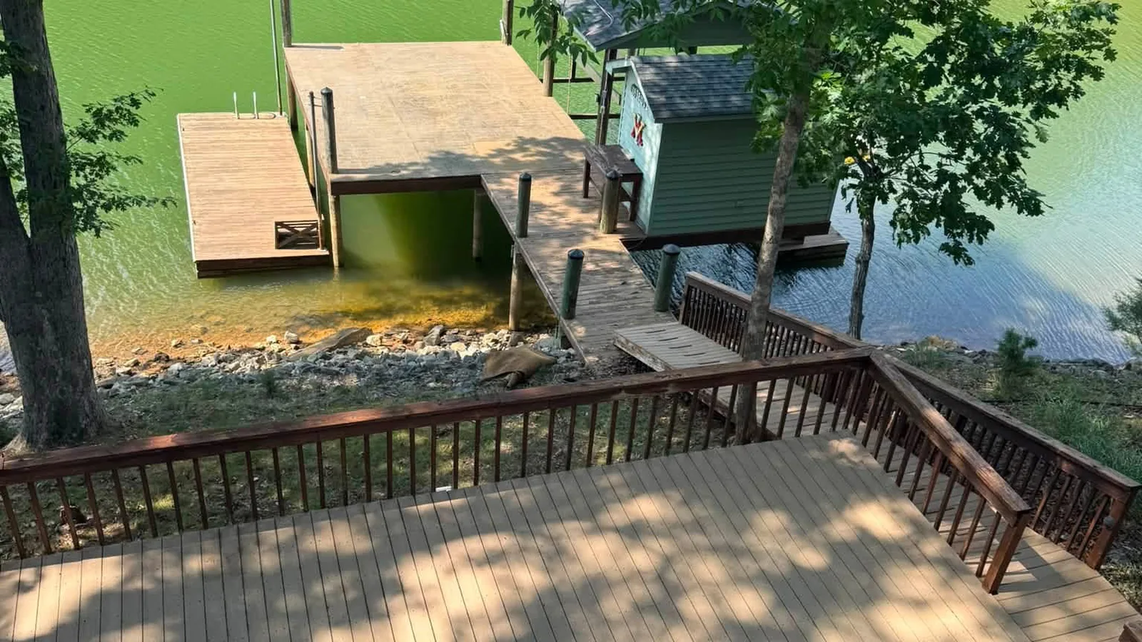 Cleaned composite deck, ramp and dock at a lakefront home in Smith Mountain Lake, VA