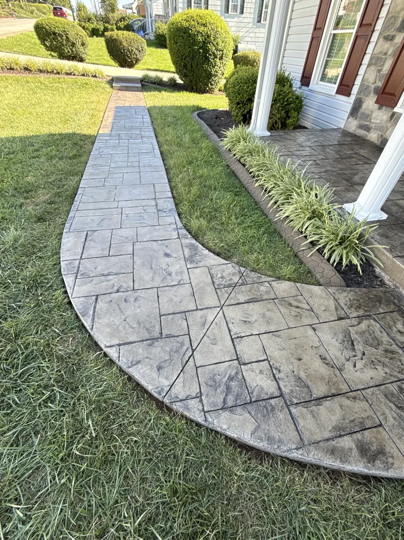 Sealed stamped concrete curved landing in Rocky Mount, VA