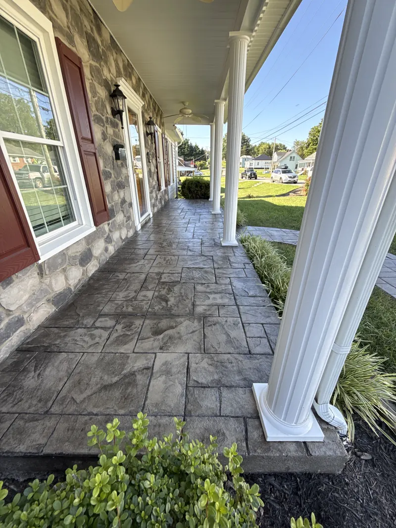 Sealed stamped concrete covered porch in Rocky Mount, VA