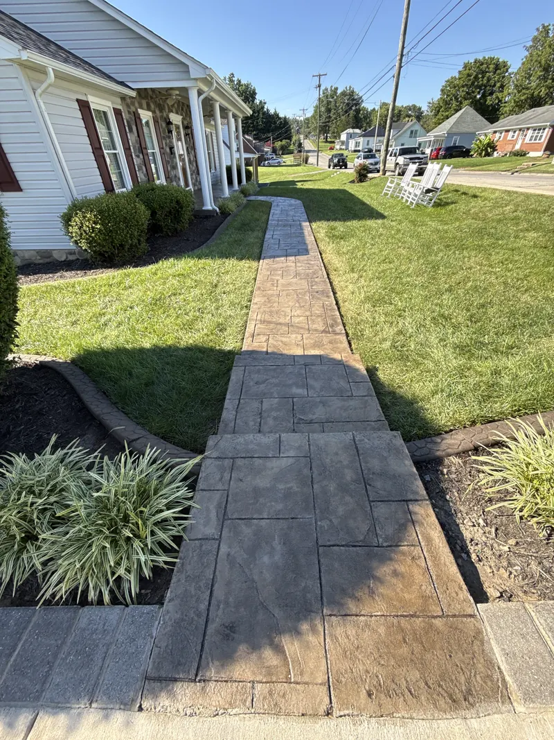 Sealed stamped concrete walkway running toward the street in Rocky Mount, VA
