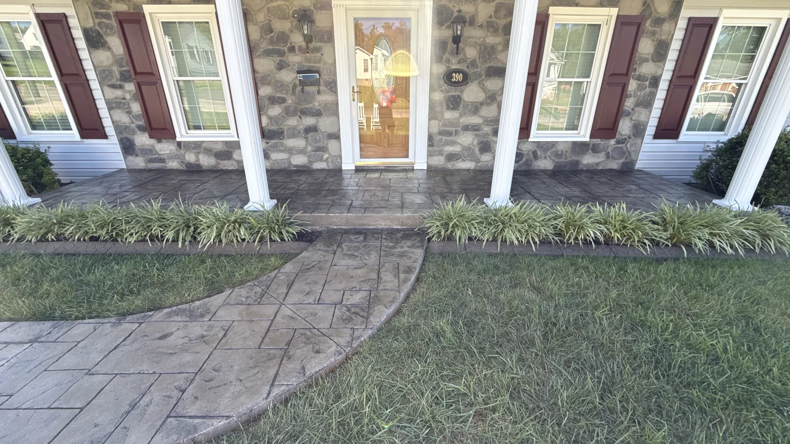 Sealed stamped concrete walkway and porch at a home in Rocky Mount, VA