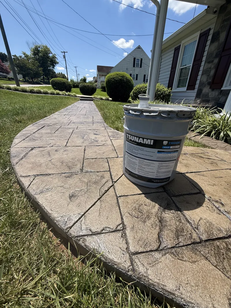 Trident Tsunami solvent-based acrylic sealer used on stamped concrete in Rocky Mount, VA